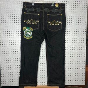 Crown Holder‎ Black Jeans 42x34 Stitched Hip Hop Streetwear Baggy Crest Pocket